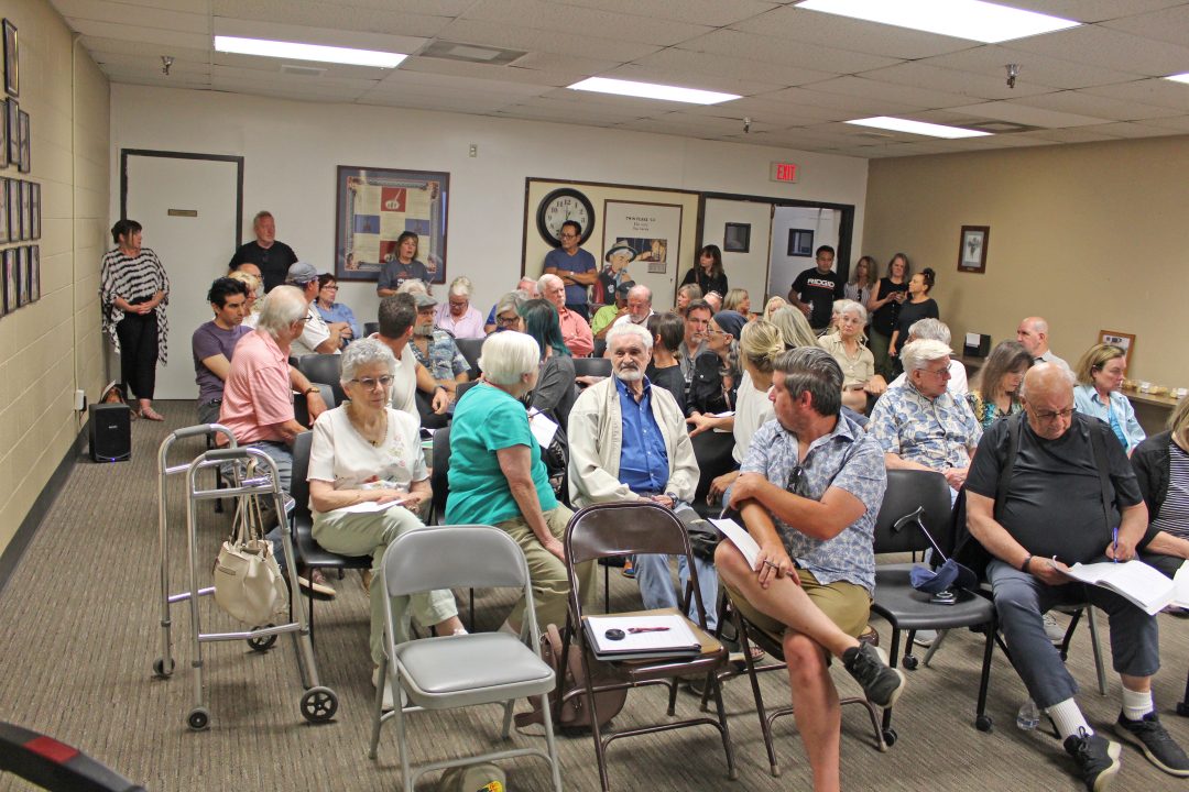 Community meeting with diverse group of attendees.