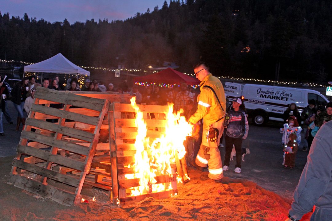 County Fire firefighters had a difficult time at first getting the bonfire lighted but finally they were successful.