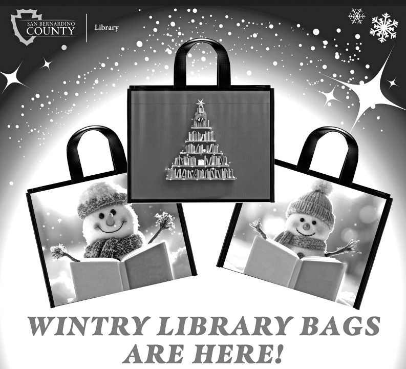 San Bernardino County wintry library bags available now