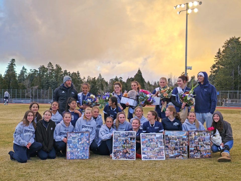 Seniors Eric Najera, Cole Paxton, Ethan Thornberg, Jack Formby, Jackson Urquiza and Nikolai Carbaugh (l-r) posing for photos with their families.