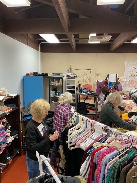 The racks and shelves in Scot’s Lodge are ready for students to “shop.”