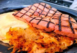 The ham-steak breakfast works just as well for lunch as it does for the morning meal. (Food photos courtesy of Crestline Café)
