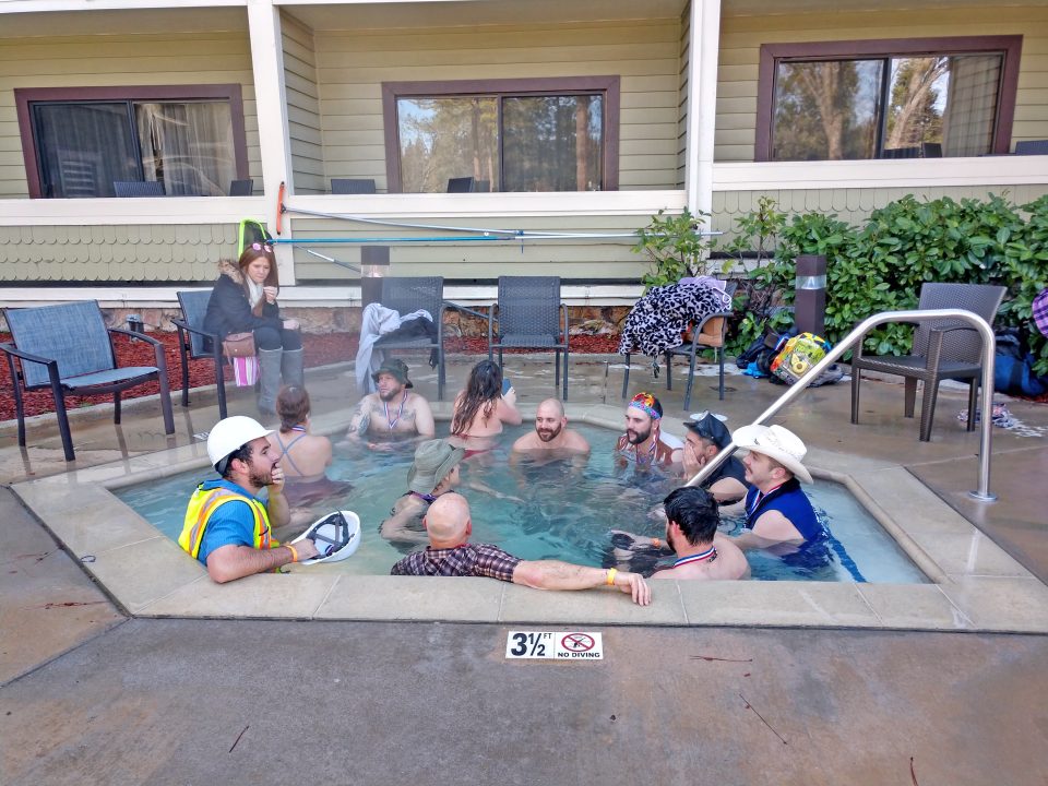 Following their jumps, many of the participants headed for the two hot tubs at the Resort. (Photos by Mary-Justine Lanyon)