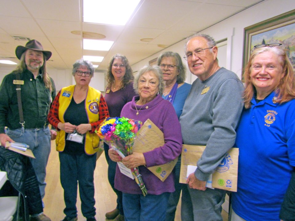 New Lions members and their sponsors (L to R): Reginald Durant, Catherine Johnson, Stephanie Neuforth, Linda Oswalt, Libby Hayes, Stanley Oswalt and Diane Harvey who performed the induction ceremony.