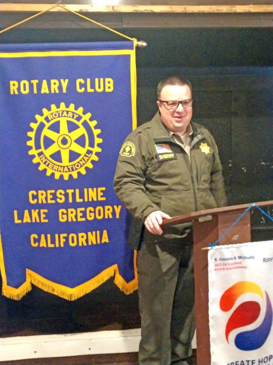 Adrianne, Lisa, Julia, Melissa and Adrianna from Glendora and Orange County enjoyed last year’s Brewfest at Tavern Bay Beach Club so much they couldn’t resist attending this year’s event. (Photos by Douglas W. Motley) Sheriff speaking at Crestline Rotary Club event.