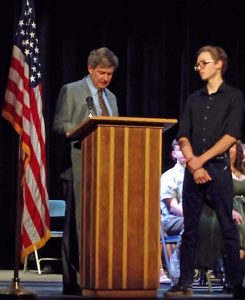 James Gronley received the Lake Arrowhead Community Presbyterian Church Peacemaking award from the Rev. Dr. Bill Stanley. James was described as “a compassionate leader who actively promotes peace among his peers.”