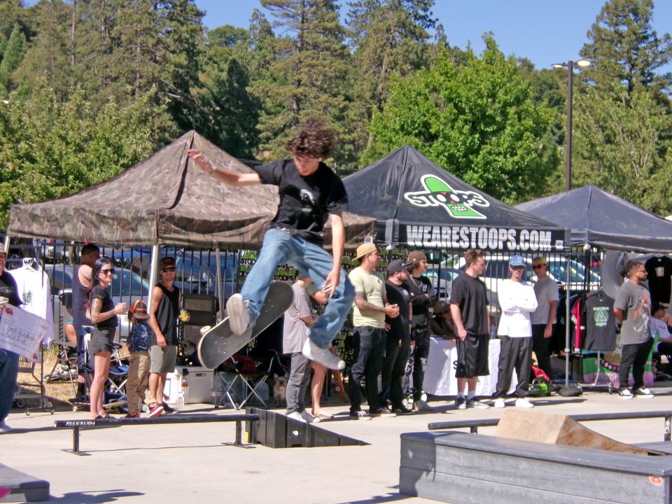 Adrianne, Lisa, Julia, Melissa and Adrianna from Glendora and Orange County enjoyed last year’s Brewfest at Tavern Bay Beach Club so much they couldn’t resist attending this year’s event. (Photos by Douglas W. Motley) Skateboarder performing trick at outdoor skate event.