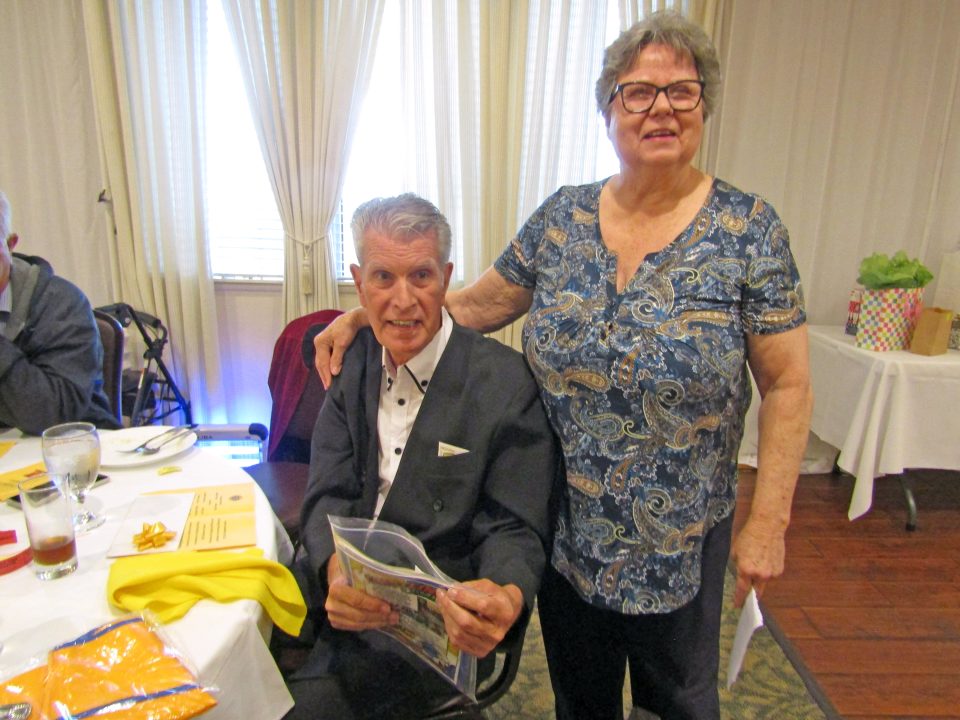 New Crestline Lion President Dann Lahr with outgoing Lion President Catherine Johnson.