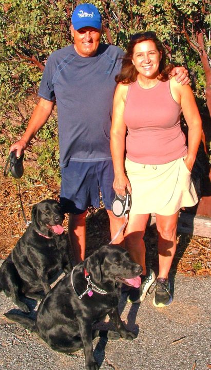 Hiking down from Old Sawmill Road into the campground, Lake Arrowhead residents Garr and Kathy Bywater pause for an Alpine Mountaineer “photo opp” with their black Labs, Clover (left) and Arrow. Garr in particular visits this site and surrounding trails/roads frequently.
