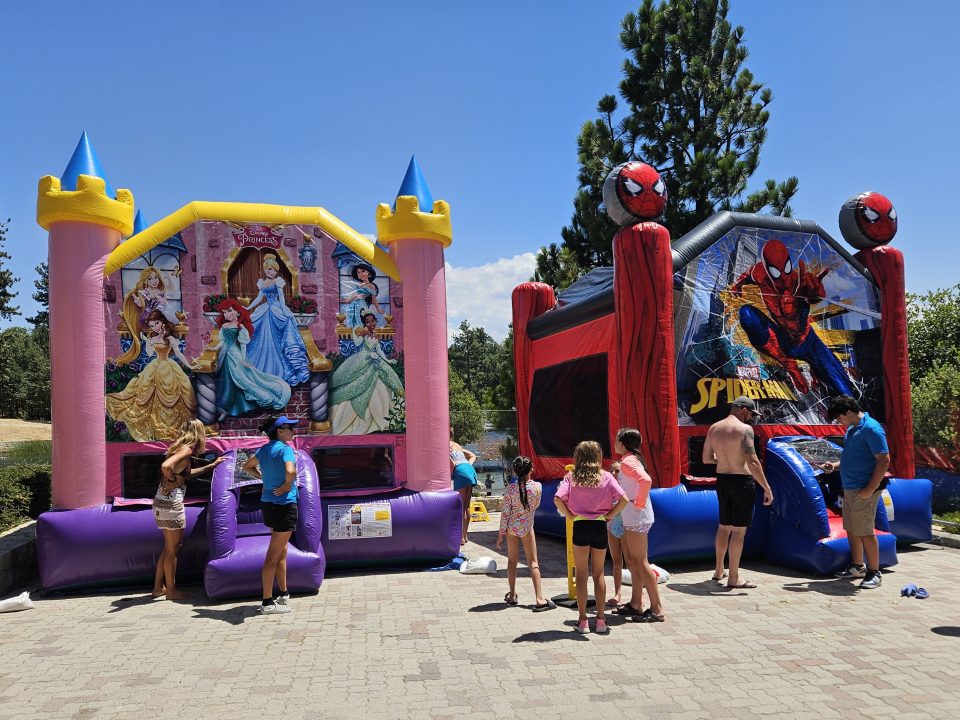 Children had two bounce houses to choose from at the anniversary celebration.