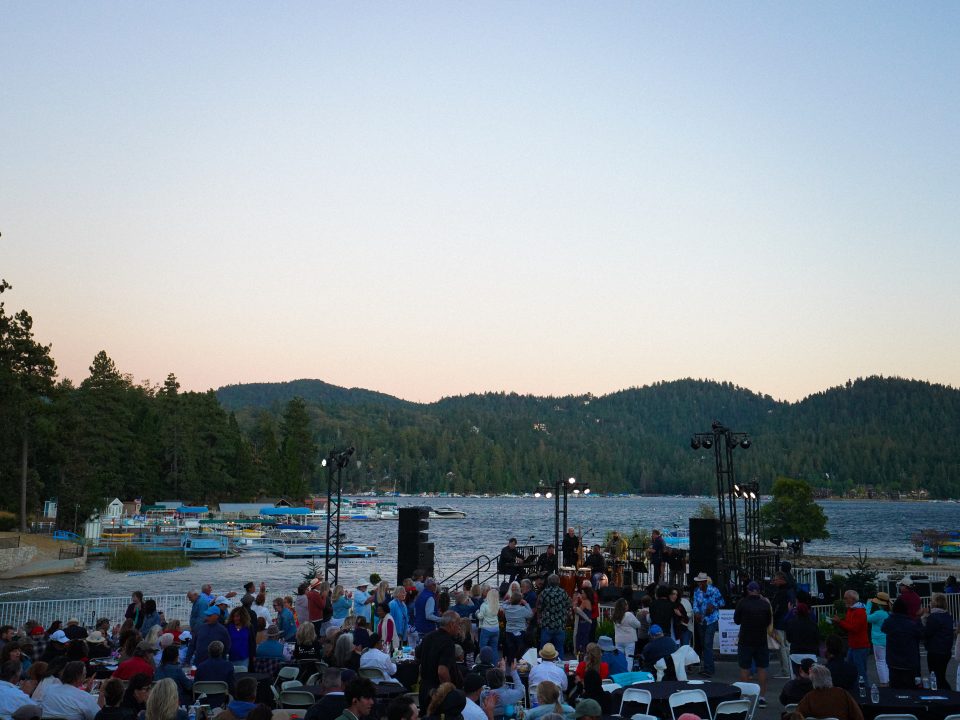 Blue Jay Jazz Festival goers took to the dance floor as Poncho Sanchez’s band played, overlooking Lake Arrowhead. (Photo by Dylan Wood)