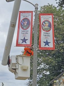 Brother and sister Robert and Sabrina Carrillo are stationed together at Fort Liberty, N.C. Their banners are now side by side.