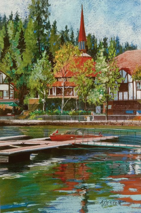 Arcade by the Lake by Dave Wescott; 20” x 14”, pastel with watercolor base on 90 lb. paper