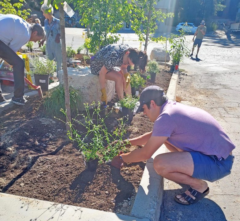 Volunteers got right to work planting in the memorial garden.