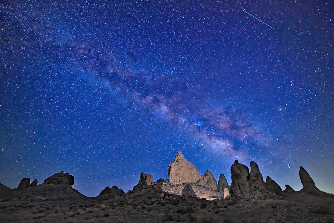Joe’s images of the Milky Way are the result of painstaking research to identify just the right locations and conditions for such nighttime photography. This 30-second exposure was taken at the Trona Pinnacles. The streak in the upper-right corner is a shooting star.