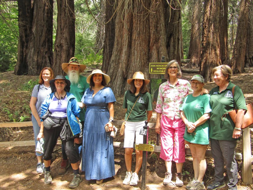 Adrianne, Lisa, Julia, Melissa and Adrianna from Glendora and Orange County enjoyed last year’s Brewfest at Tavern Bay Beach Club so much they couldn’t resist attending this year’s event. (Photos by Douglas W. Motley) Group of people in forest near sequoia trees.