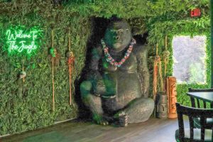 The gorilla at the entrance to the hallway that links Tiki Republik and Sunsets Island Bar & Grill has proved to be a big attraction. Does he have a name?