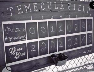 The scoreboard of the playoff game against the Dear Bros., who will be playing for the championship on Oct. 5.