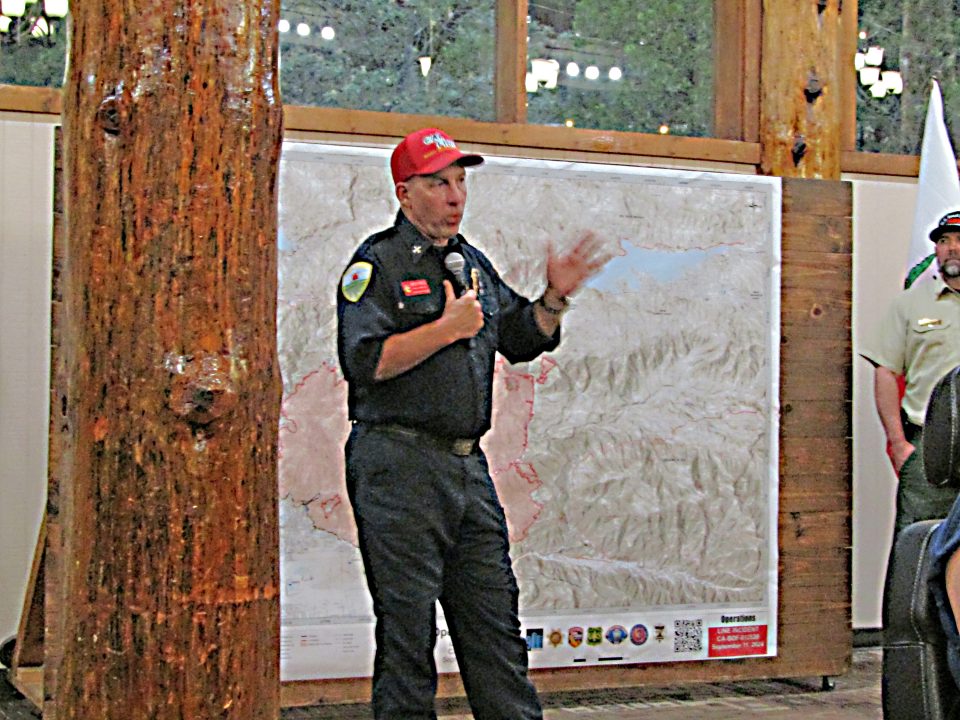 Adrianne, Lisa, Julia, Melissa and Adrianna from Glendora and Orange County enjoyed last year’s Brewfest at Tavern Bay Beach Club so much they couldn’t resist attending this year’s event. (Photos by Douglas W. Motley) Firefighter giving briefing in front of large map