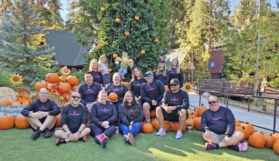 Employees of the Lake Arrowhead Resort and Spa sported T-shirts they had made for the walk. The back of the shirts had a special message (insert).