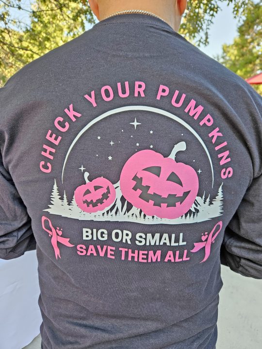 Employees of the Lake Arrowhead Resort and Spa sported T-shirts they had made for the walk. The back of the shirts had a special message (insert).