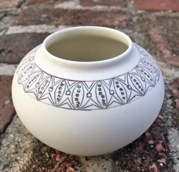 The influence of Native American art can be seen in Marcelle’s porcelain pieces.