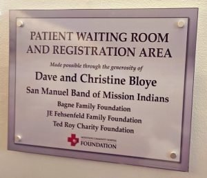 A plaque in the new waiting area honors the major donors. (Photo by Julianne Homokay)