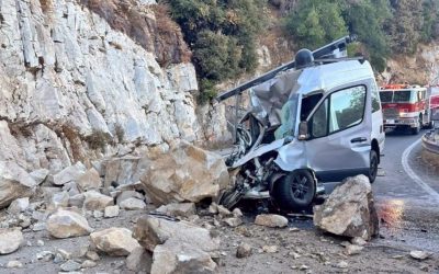 Highway 18 boulders destroy 2 vehicles