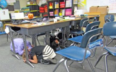 Rim students practice earthquake safety