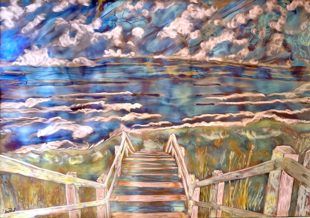 On the Edge of Vastness by Sue Priest, 23” x 33” copper flame art.