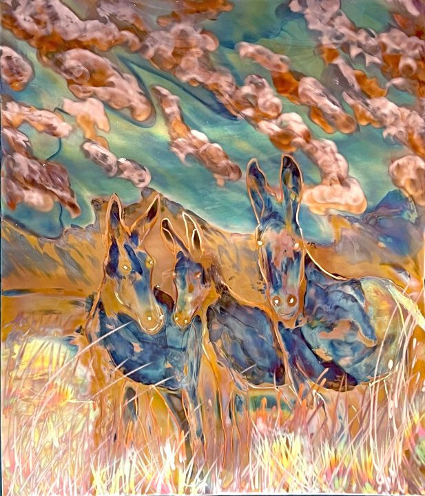 High Desert Dwellers by Sue Priest, 24” x 18” copper flame art.