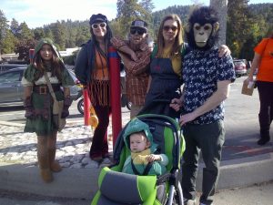 Members of the extended “Motley Crew” family include (L-R) Delilah, Dianedra, David, Natalie, Sean and (foreground) Samson.