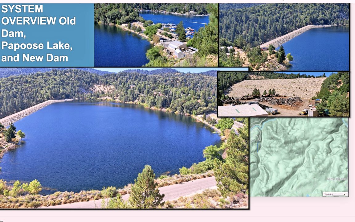 Papoose Lake system overview with old and new dams.