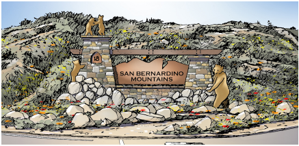 Adrianne, Lisa, Julia, Melissa and Adrianna from Glendora and Orange County enjoyed last year’s Brewfest at Tavern Bay Beach Club so much they couldn’t resist attending this year’s event. (Photos by Douglas W. Motley) San Bernardino Mountains entrance sign with bears sculpture.