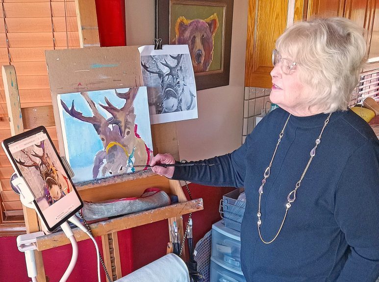 Adrianne, Lisa, Julia, Melissa and Adrianna from Glendora and Orange County enjoyed last year’s Brewfest at Tavern Bay Beach Club so much they couldn’t resist attending this year’s event. (Photos by Douglas W. Motley) Artist painting a deer portrait in bright studio.