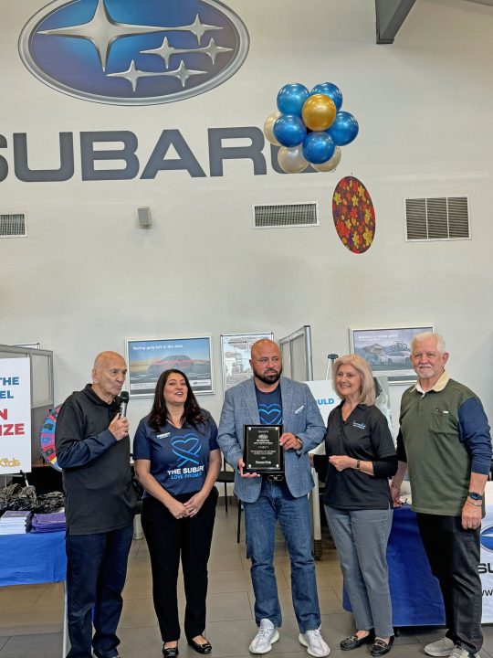 From left to right: cofounder of Forever Kids Tony Salerno, Subaru coordinator Sonia Ceja, Subaru general manager Pepe Cervantes, cofounder of Forever Kids Kathy Salerno, board member of Forever Kids Paul Scheumack.
