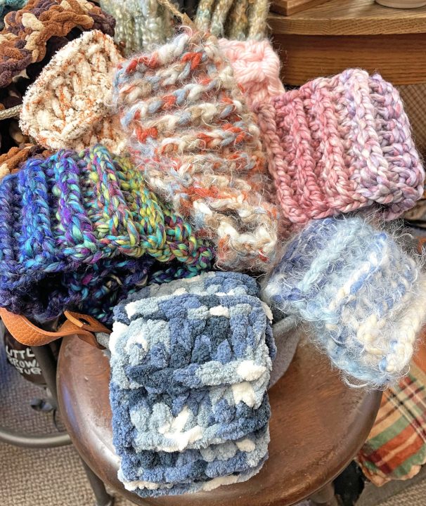 The artist’s deftly crocheted Mystwood headbands display a one-of-a-kind stitch that was created by her daughter, Jennifer.