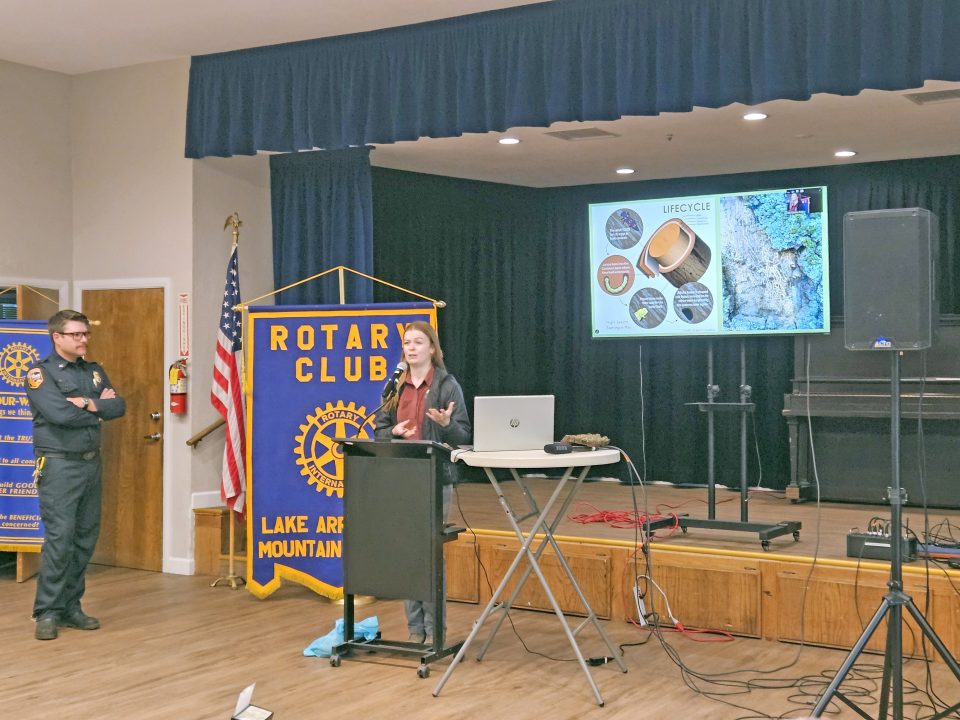 Adrianne, Lisa, Julia, Melissa and Adrianna from Glendora and Orange County enjoyed last year’s Brewfest at Tavern Bay Beach Club so much they couldn’t resist attending this year’s event. (Photos by Douglas W. Motley) Speaker presenting at Rotary Club meeting with slideshow.