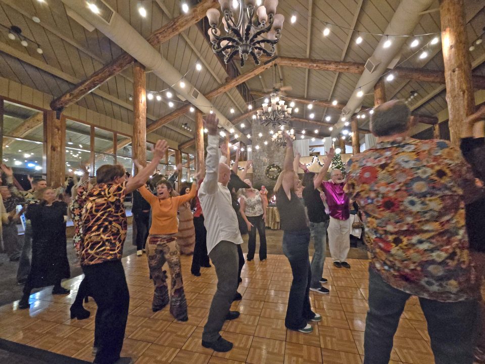 The crowd danced the night away to “YMCA.”