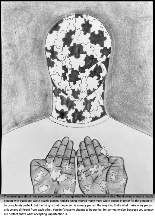 “Perfect in Every Aspect” won first place in Visual Arts.