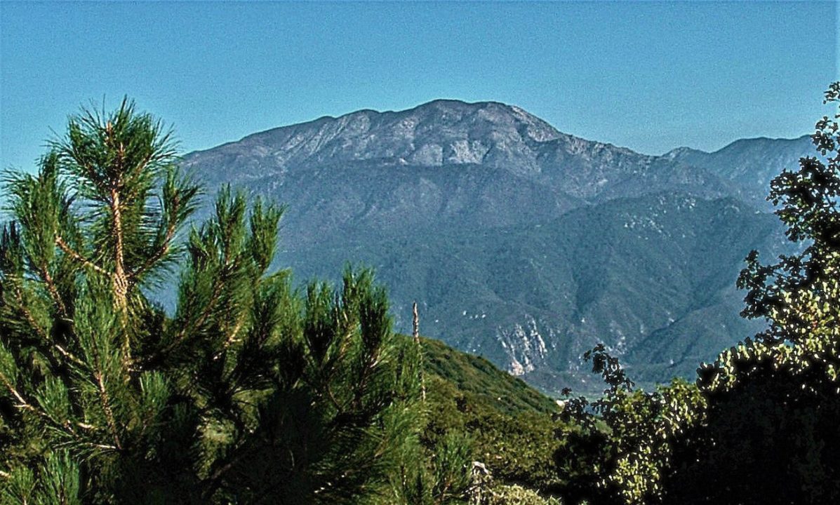 The trail opens up at its highest point, presenting a panorama dominated by San Bernardino Peak, one of Southern California’s tallest mountains. From Highland and Redlands, it has a strikingly different profile, appearing like a stratovolcano.