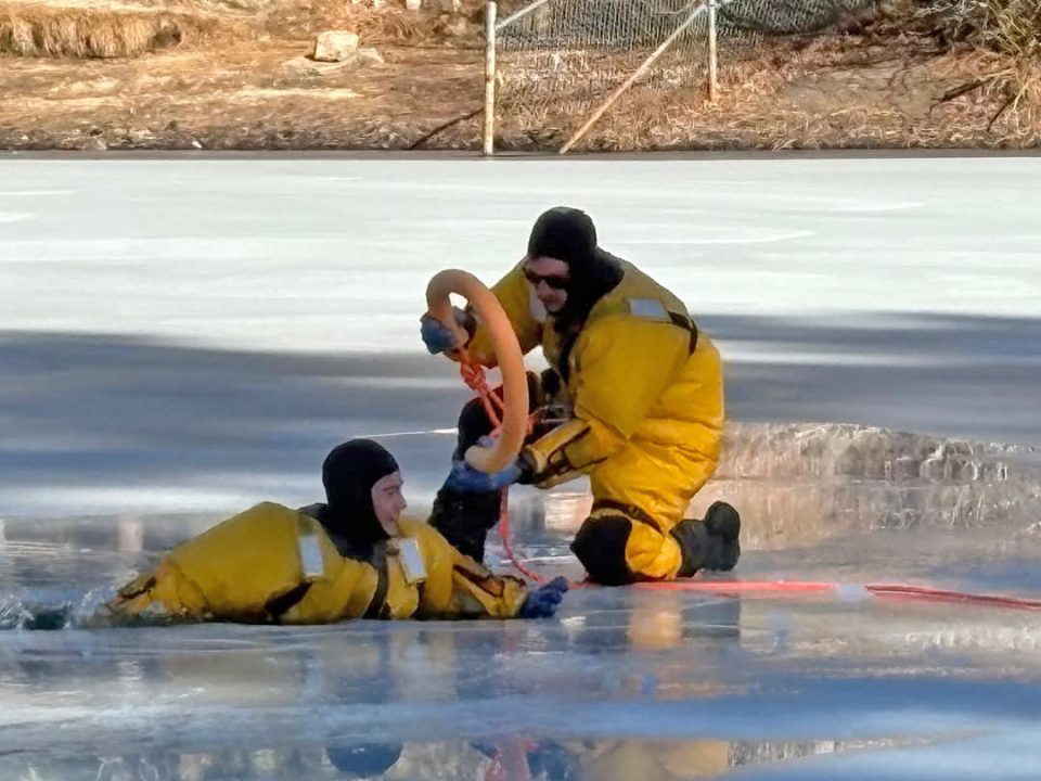 Adrianne, Lisa, Julia, Melissa and Adrianna from Glendora and Orange County enjoyed last year’s Brewfest at Tavern Bay Beach Club so much they couldn’t resist attending this year’s event. (Photos by Douglas W. Motley) Rescue drill on frozen lake.