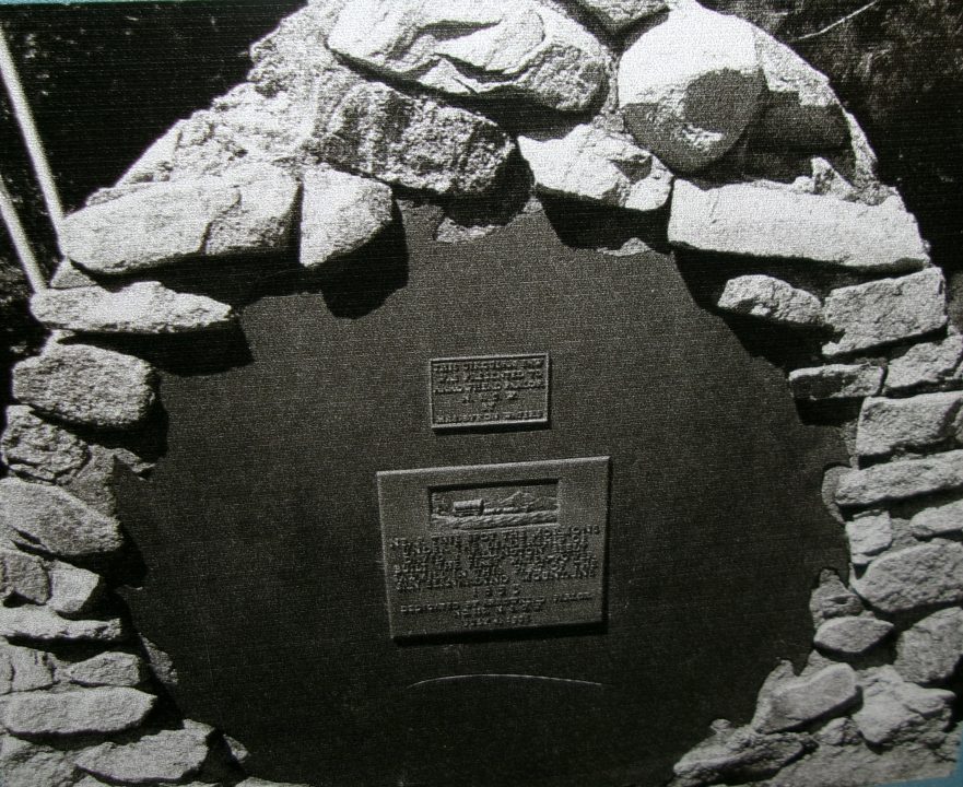 This circular sawmill blade monument honoring the Seely sawmill is located in the parking lot at Camp Seeley, in Valley of Enchantment, Crestline.