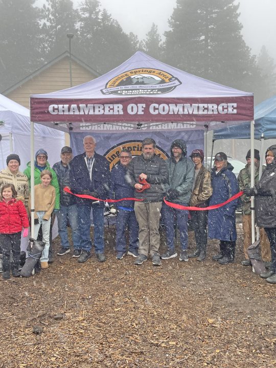 Adrianne, Lisa, Julia, Melissa and Adrianna from Glendora and Orange County enjoyed last year’s Brewfest at Tavern Bay Beach Club so much they couldn’t resist attending this year’s event. (Photos by Douglas W. Motley) Group at ribbon cutting ceremony, snowy day, Chamber tent.