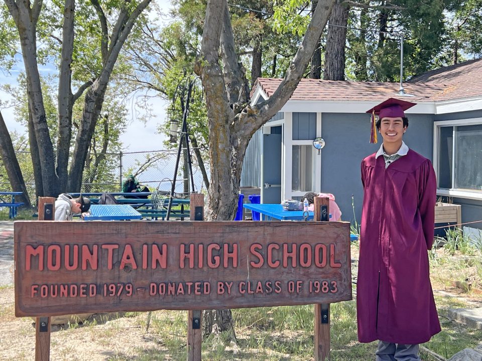 Adrianne, Lisa, Julia, Melissa and Adrianna from Glendora and Orange County enjoyed last year’s Brewfest at Tavern Bay Beach Club so much they couldn’t resist attending this year’s event. (Photos by Douglas W. Motley) Graduate in maroon robe at Mountain High School sign.