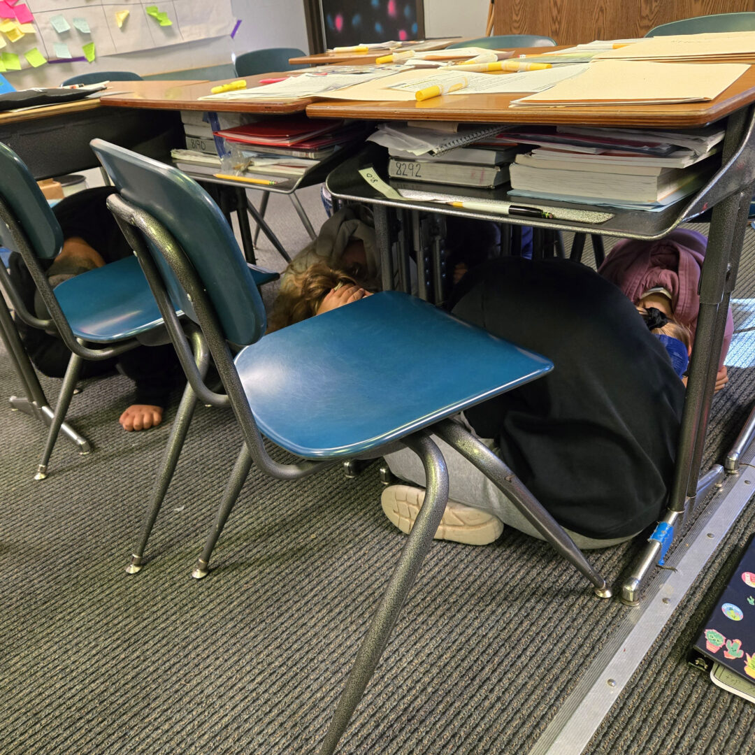 Adrianne, Lisa, Julia, Melissa and Adrianna from Glendora and Orange County enjoyed last year’s Brewfest at Tavern Bay Beach Club so much they couldn’t resist attending this year’s event. (Photos by Douglas W. Motley) Students practicing earthquake drill under classroom desks.