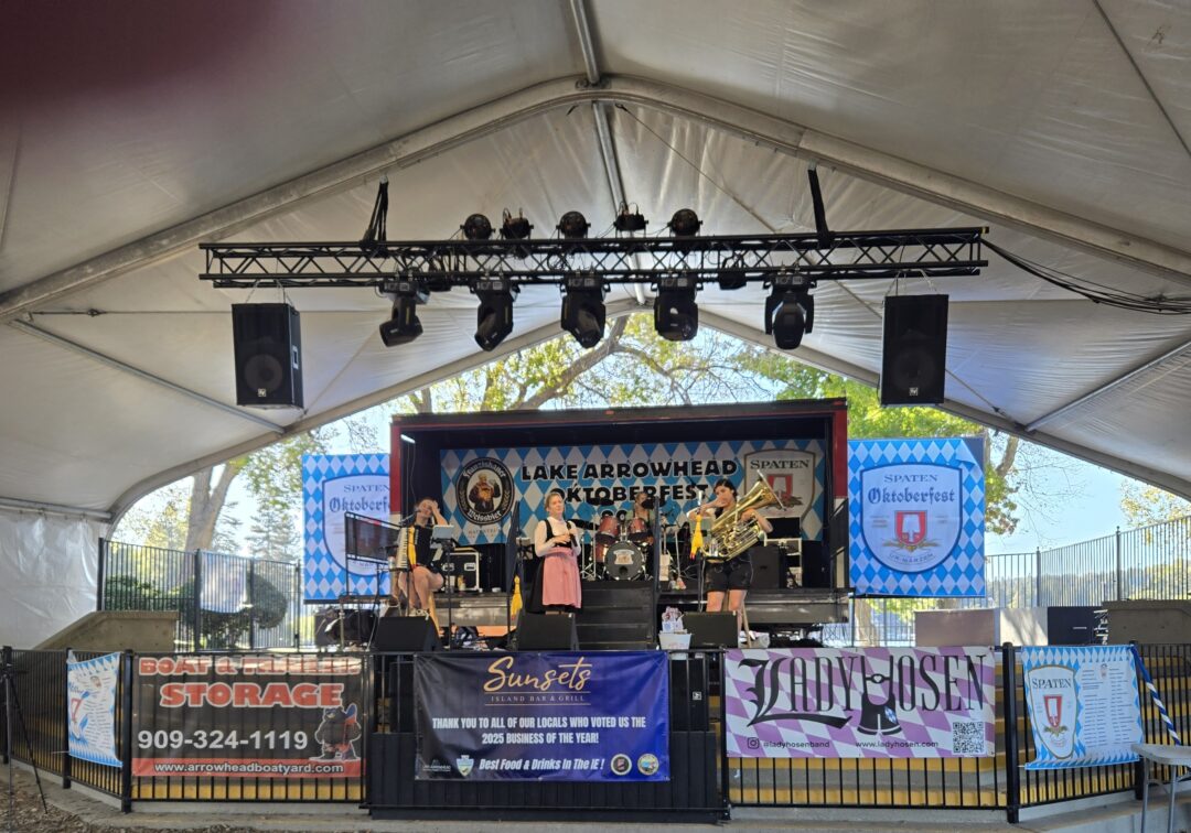Adrianne, Lisa, Julia, Melissa and Adrianna from Glendora and Orange County enjoyed last year’s Brewfest at Tavern Bay Beach Club so much they couldn’t resist attending this year’s event. (Photos by Douglas W. Motley) Band performing at Lake Arrowhead Oktoberfest event.