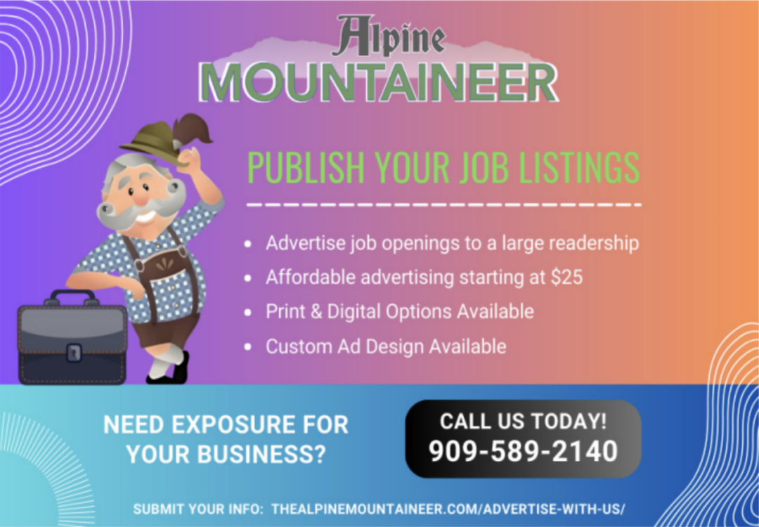 Advertise job listings with Alpine Mountaineer newspaper