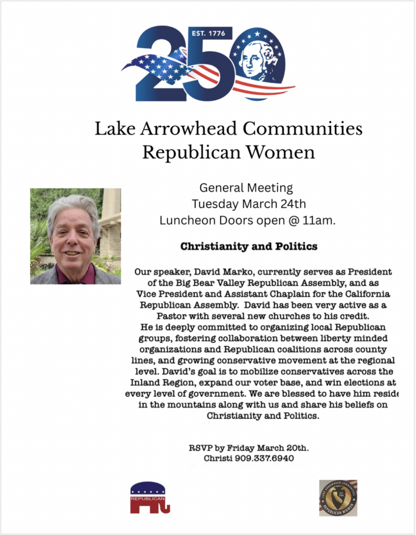 Lake Arrowhead Republican Women meeting with David Marko.