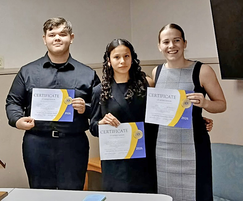 Three students participated in the Lions North Citrus Zone speech contest: Andrew Simpson, Vanessa Padilla and contest winner Tatum Ristow. (Contributed photo)